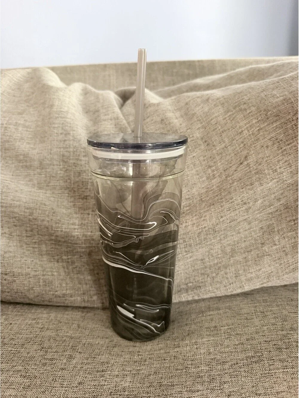 Starbucks Venti Glass Tumbler Marbled Waves With Straw 2017 Retired 20oz